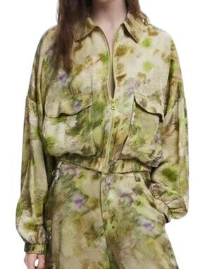 NWOT Desigual by Collina Strada Light Weight Bomber Jacket S Watercolor Floral